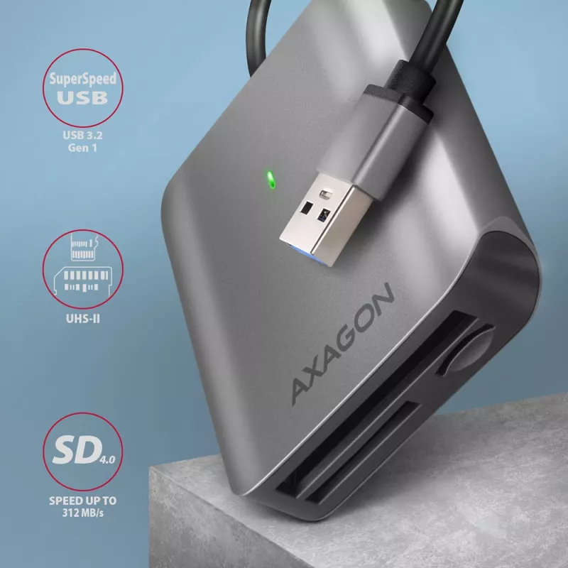 Leitor de cartões Axagon CRE-S3 externo USB-A 3.2 Gen 1 3 slots & LUN SD/microSD/CF USB 3.2 Gen 1 (3.1 Gen 1) Type-A cinzento