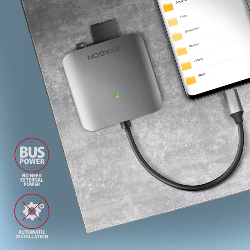 Leitor de cartões Axagon CRE-S3C alumínio alta velocidade USB-C 3.2 Gen 1, 3 slots, UHS-II