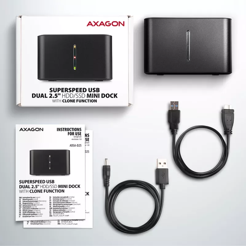 Docking station mini Axagon ADSA-D25 SuperSpeed USB DUAL para SSD/HDD 2.5 polegadas