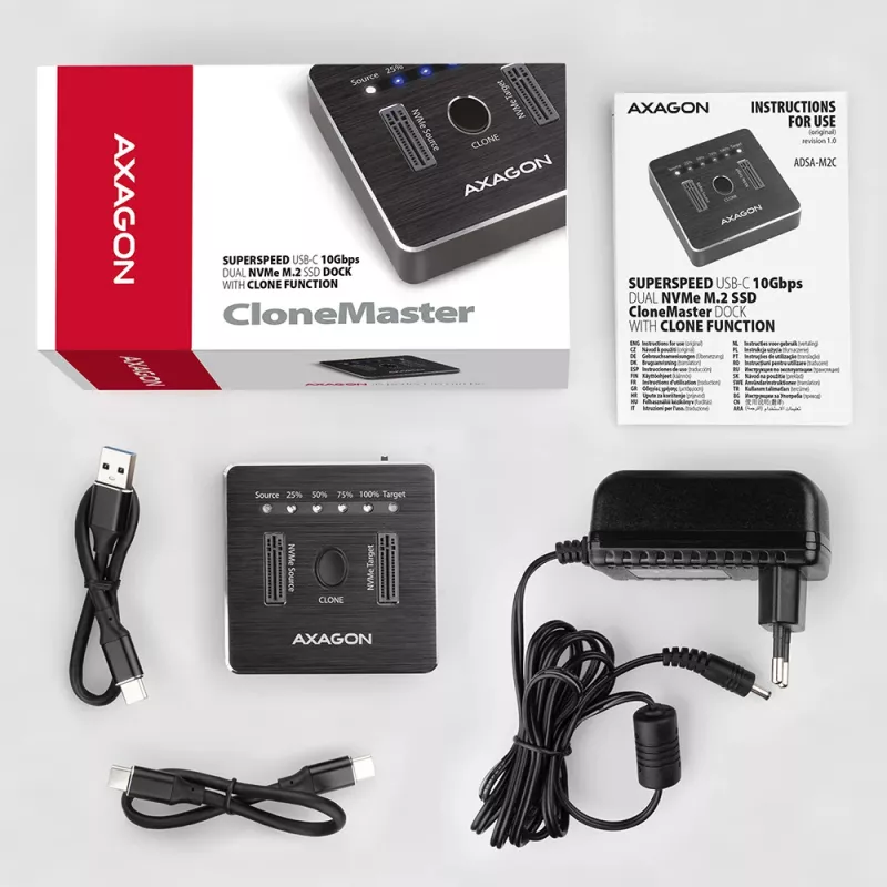 Axagon ADSA-M2C SuperSpeed USB-C 10Gbps Dock Dual-M.2-NVMe