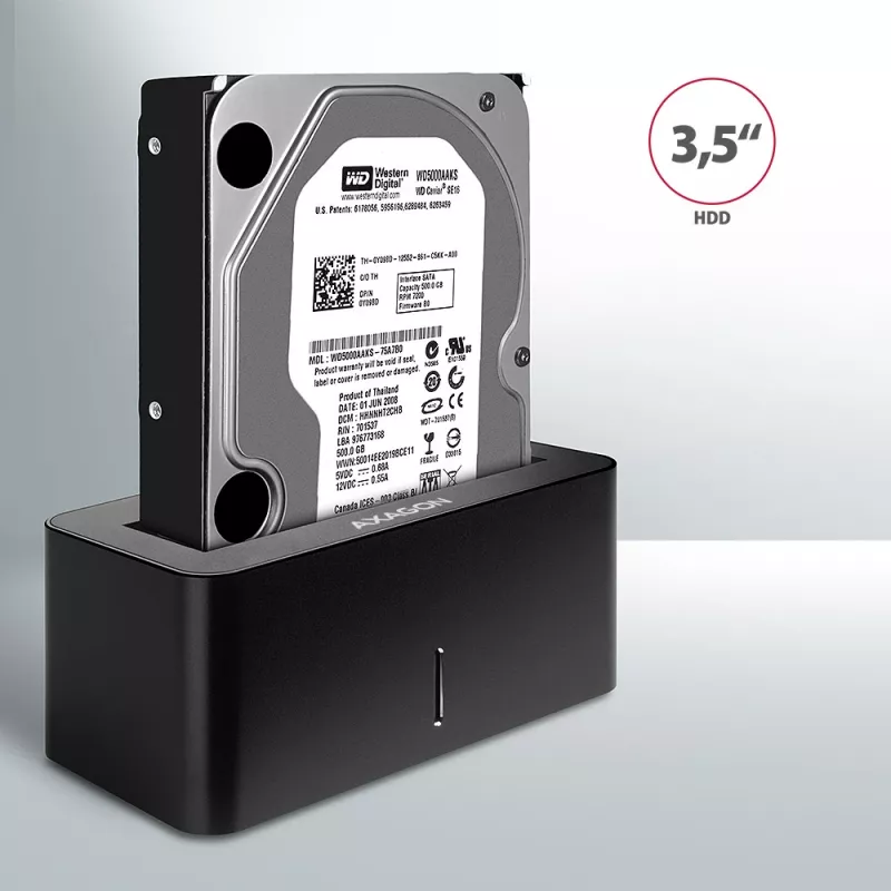 AXAGON ADSA-SN - HDD - híbrido - SSD - SATA - Serial ATA II - Serial ATA III - 2.5, 3.5 polegadas - USB 3.2 Gen 1 (3.1 Gen 1) Type-A - 5 Gbit/s - preto