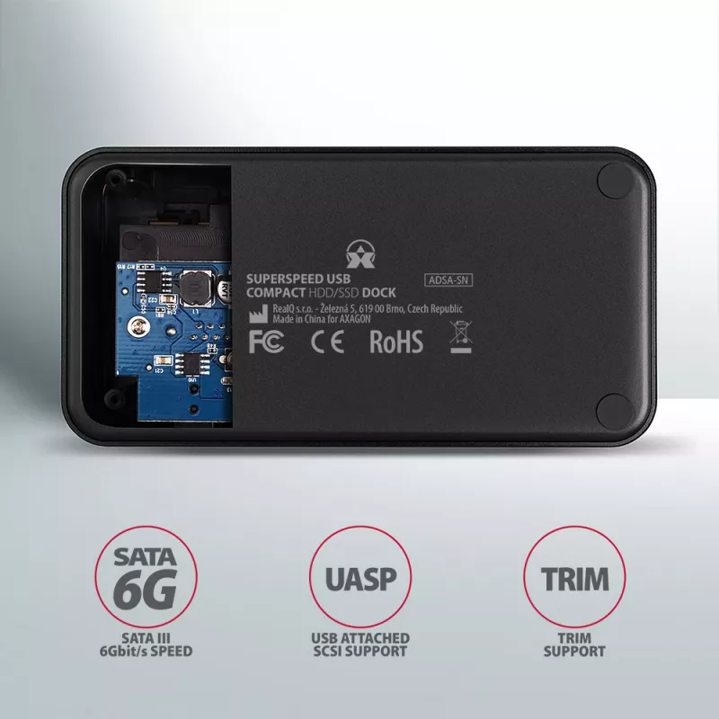 AXAGON ADSA-SN - HDD - híbrido - SSD - SATA - Serial ATA II - Serial ATA III - 2.5, 3.5 polegadas - USB 3.2 Gen 1 (3.1 Gen 1) Type-A - 5 Gbit/s - preto