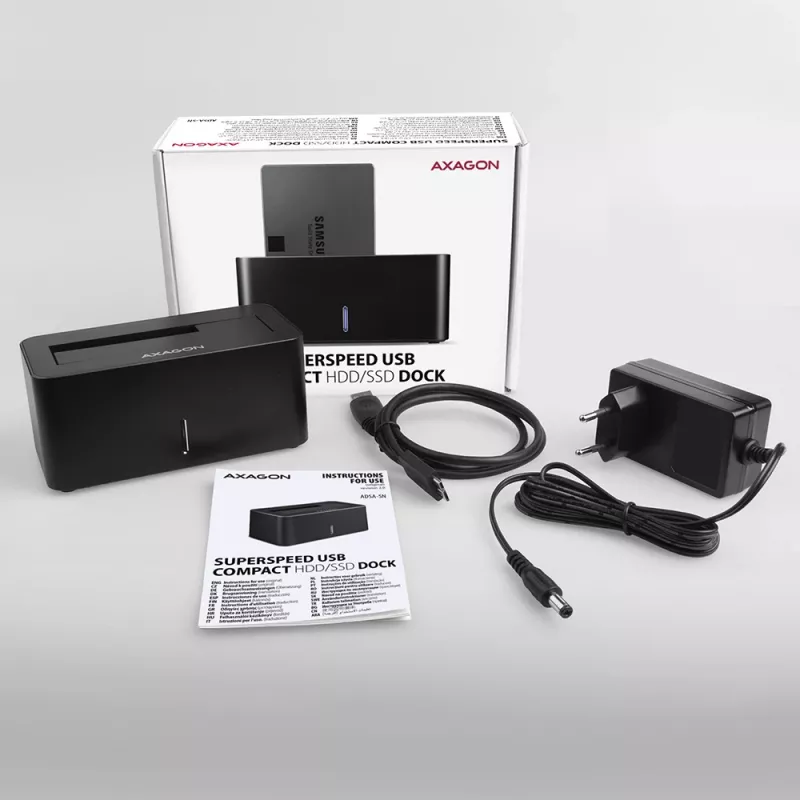 AXAGON ADSA-SN - HDD - híbrido - SSD - SATA - Serial ATA II - Serial ATA III - 2.5, 3.5 polegadas - USB 3.2 Gen 1 (3.1 Gen 1) Type-A - 5 Gbit/s - preto