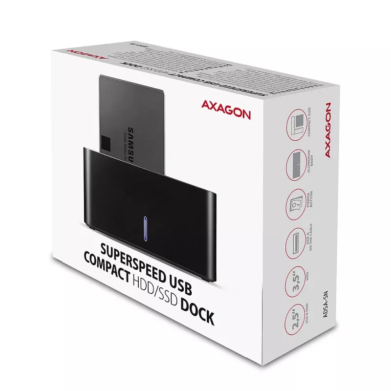AXAGON ADSA-SN - HDD - híbrido - SSD - SATA - Serial ATA II - Serial ATA III - 2.5, 3.5 polegadas - USB 3.2 Gen 1 (3.1 Gen 1) Type-A - 5 Gbit/s - preto