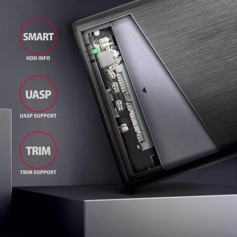 Caixa para HDD/SSD 2,5 polegadas AXAGON EE25-A6C — SATA, USB 3.2 Gen 1 (Type-C & Type-A), alumínio, preto
