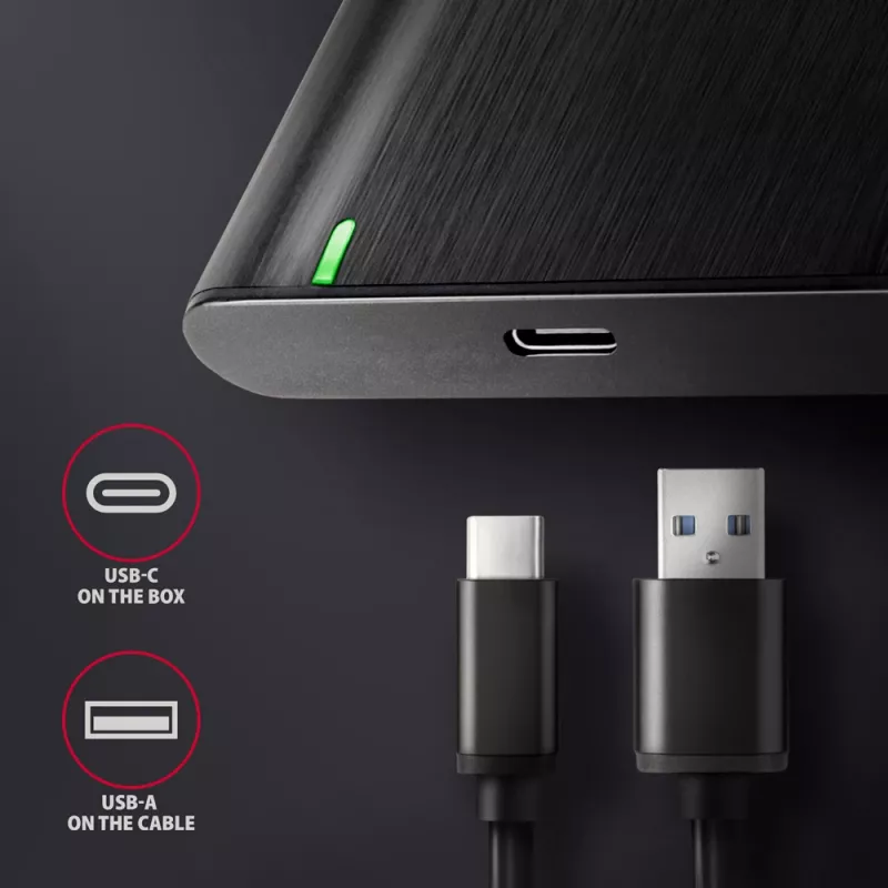 Caixa para HDD/SSD 2,5 polegadas AXAGON EE25-A6C — SATA, USB 3.2 Gen 1 (Type-C & Type-A), alumínio, preto
