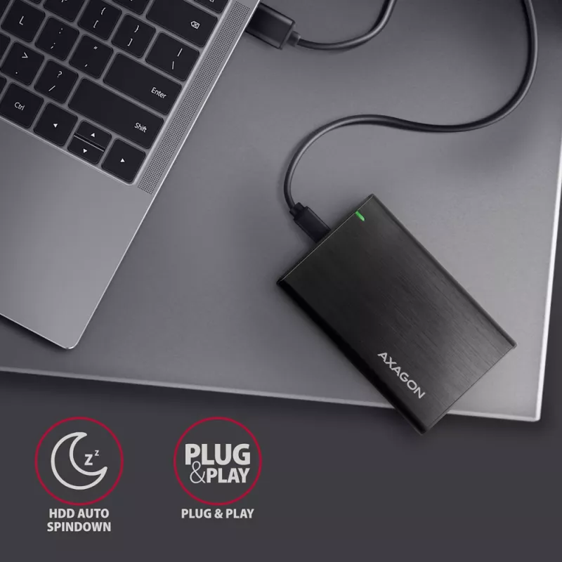 Caixa para HDD/SSD 2,5 polegadas AXAGON EE25-A6C — SATA, USB 3.2 Gen 1 (Type-C & Type-A), alumínio, preto