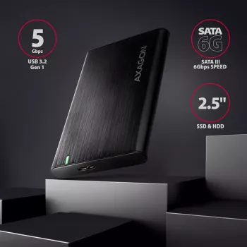 Caixa para HDD/SSD AXAGON EE25-A6M — SATA 2,5 polegadas, USB 3.2 Gen 1 (5 Gbit/s), Micro-USB B para USB Type-A, alumínio, preto