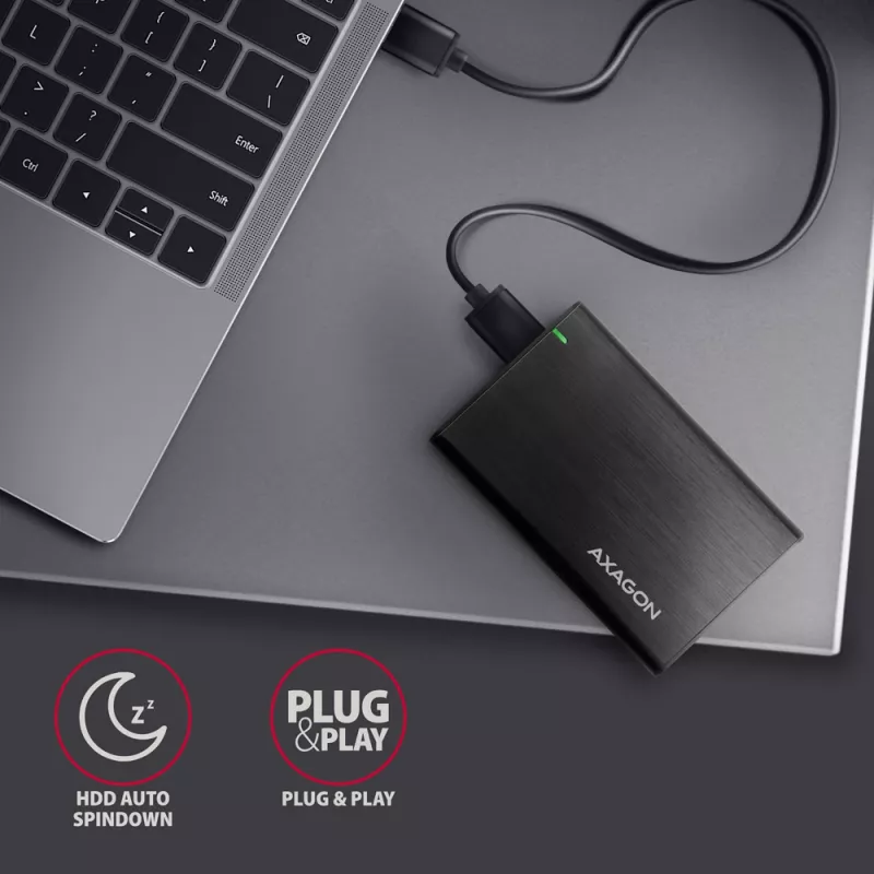 Caixa para HDD/SSD AXAGON EE25-A6M — SATA 2,5 polegadas, USB 3.2 Gen 1 (5 Gbit/s), Micro-USB B para USB Type-A, alumínio, preto