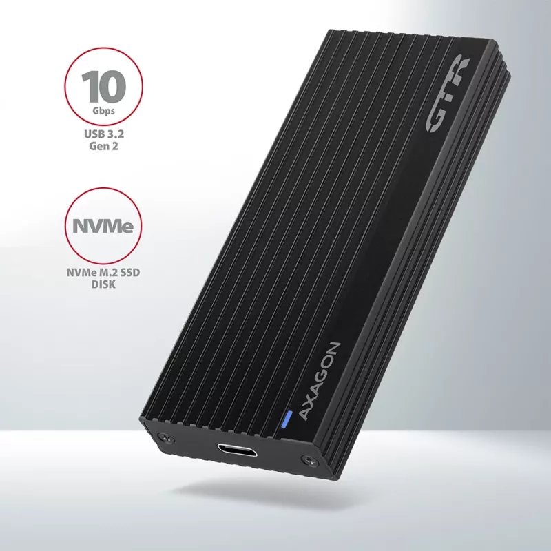 Caixa externa Axagon EEM2-GTR USB-C 3.2 Gen 2 em metal para SSD M.2 NVMe