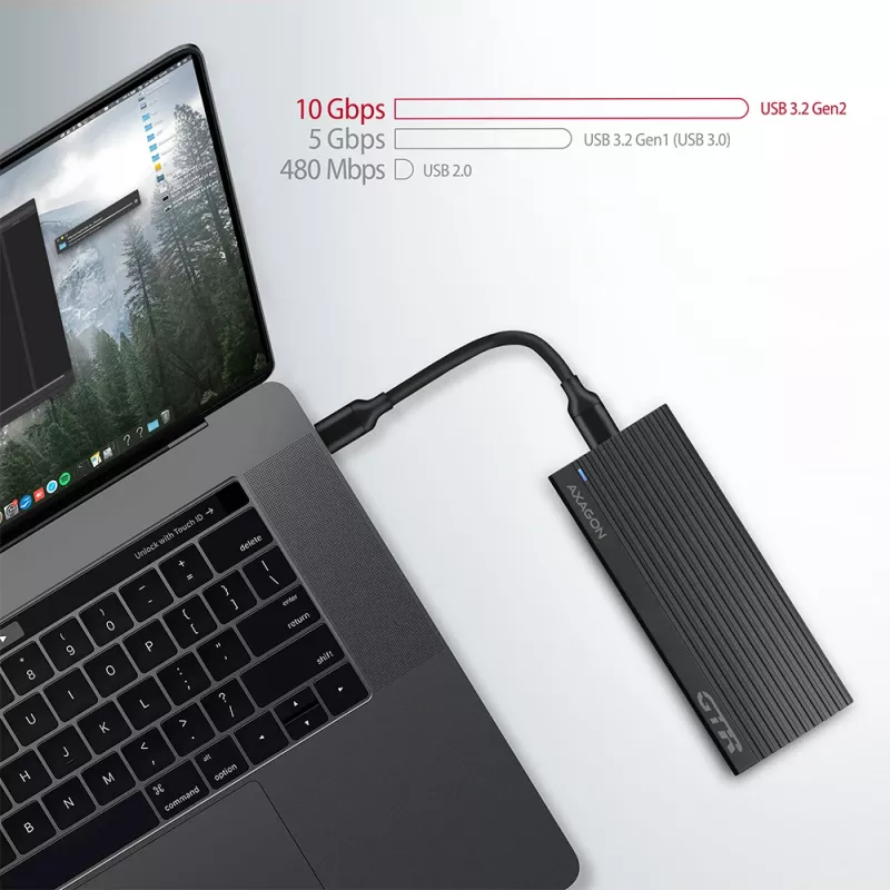 Caixa externa Axagon EEM2-GTR USB-C 3.2 Gen 2 em metal para SSD M.2 NVMe