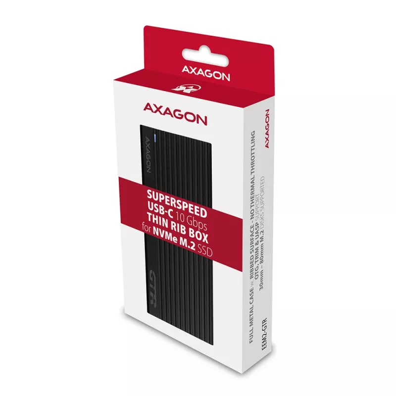 Caixa externa Axagon EEM2-GTR USB-C 3.2 Gen 2 em metal para SSD M.2 NVMe