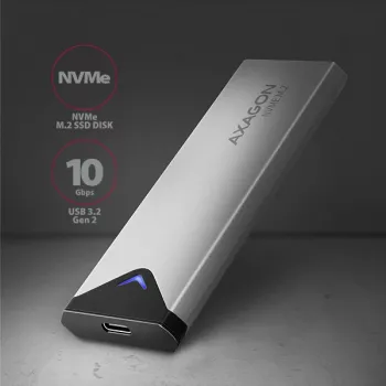 Caixa externa Axagon EEM2-UG2 USB-C 10Gbps em metal para discos SSD M.2 NVMe. prateado