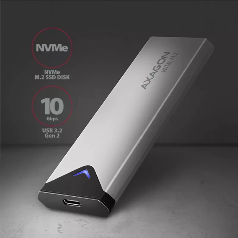 Caixa externa Axagon EEM2-UG2 USB-C 10Gbps em metal para discos SSD M.2 NVMe. prateado