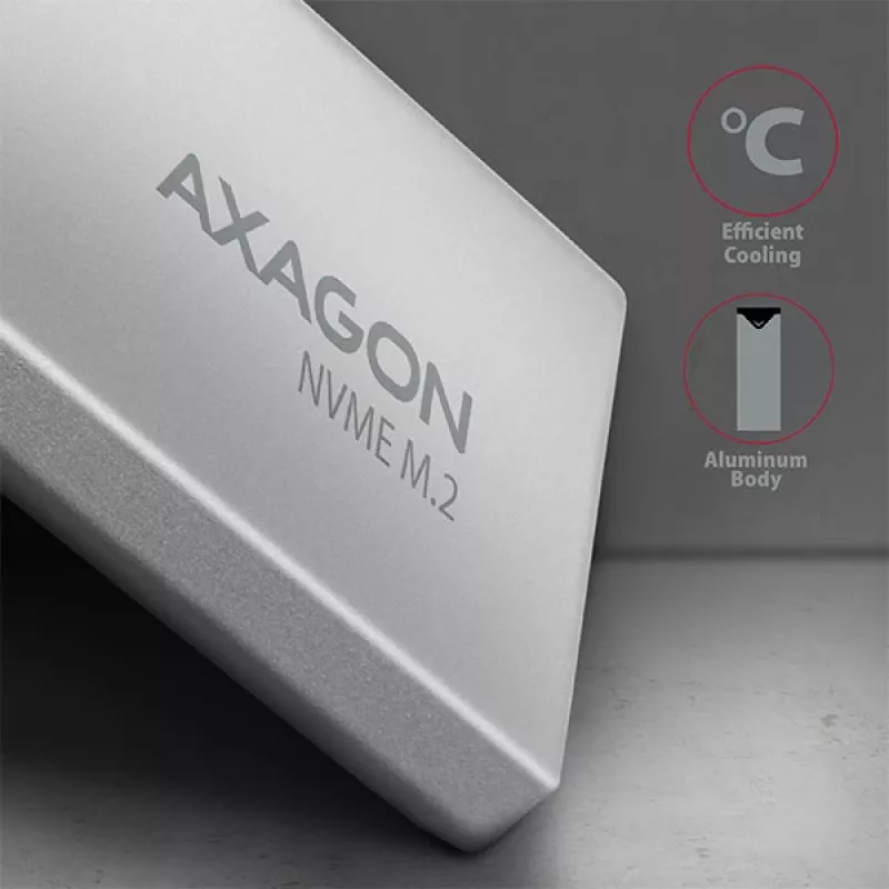 Caixa externa Axagon EEM2-UG2 USB-C 10Gbps em metal para discos SSD M.2 NVMe. prateado