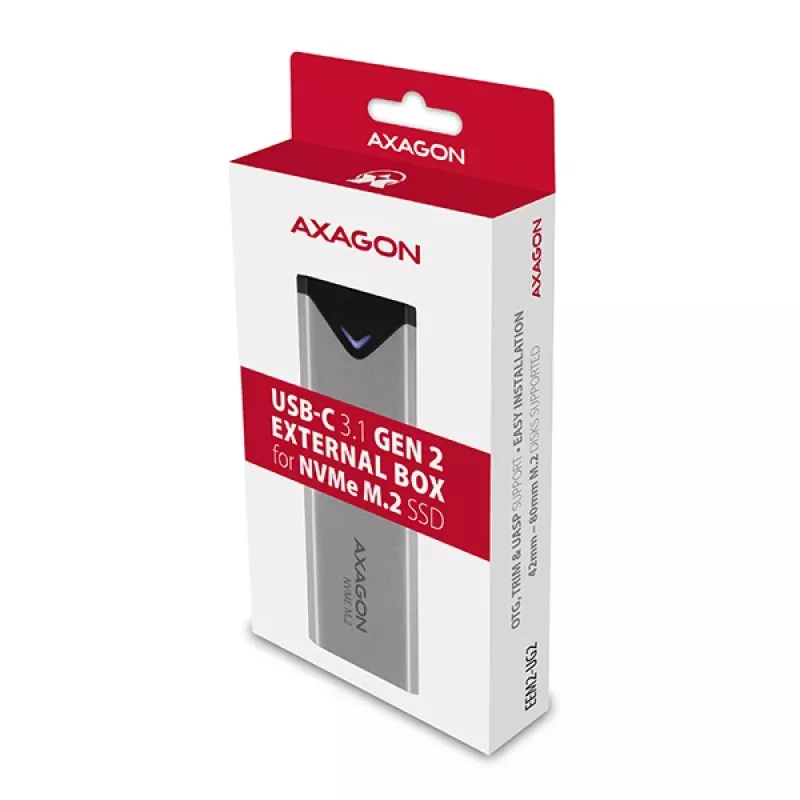 Caixa externa Axagon EEM2-UG2 USB-C 10Gbps em metal para discos SSD M.2 NVMe. prateado