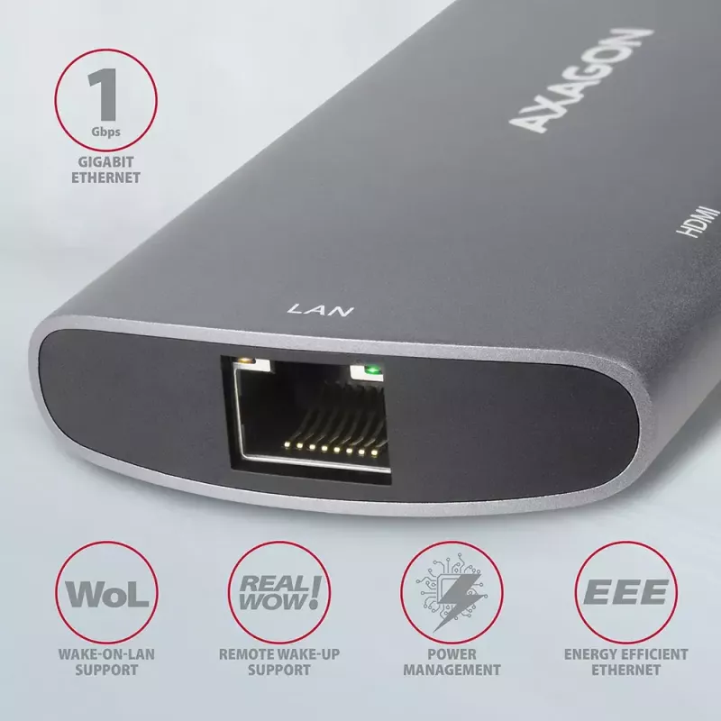 Hub Axagon HMC-6M2 USB 3.2 Gen 1, 2x USB-A, HDMI, RJ-45, SATA M.2, PD 100W, cabo USB-C