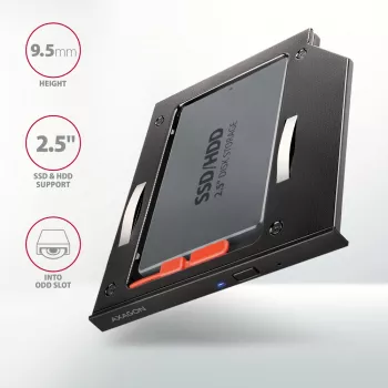 Moldura de montagem Axagon RSS-CD09 para SSD/HDD 2,5 polegadas em slot DVD 9,5 mm LED ALU placas adaptadoras/adaptadores internos SATA