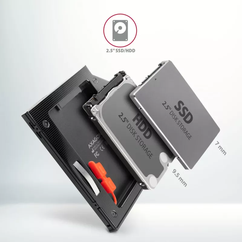 Moldura de montagem Axagon RSS-CD09 para SSD/HDD 2,5 polegadas em slot DVD 9,5 mm LED ALU placas adaptadoras/adaptadores internos SATA