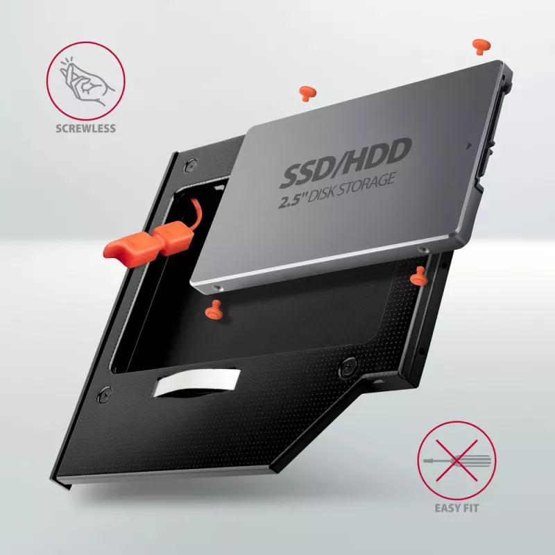 Moldura de montagem Axagon RSS-CD09 para SSD/HDD 2,5 polegadas em slot DVD 9,5 mm LED ALU placas adaptadoras/adaptadores internos SATA