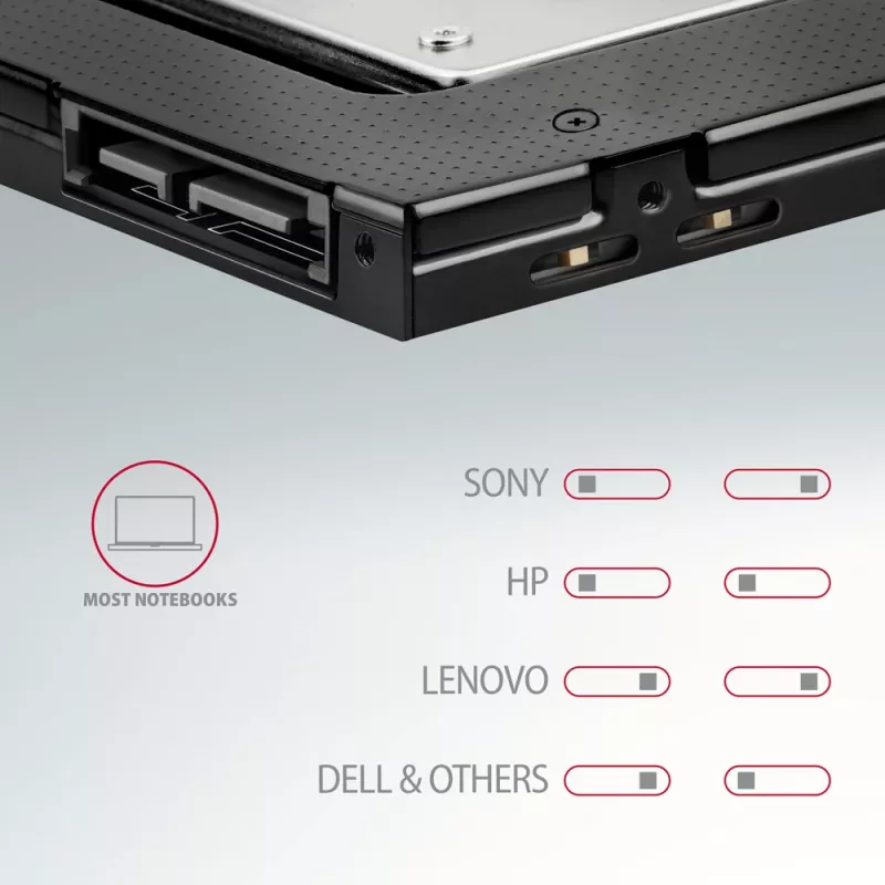 Moldura de montagem Axagon RSS-CD09 para SSD/HDD 2,5 polegadas em slot DVD 9,5 mm LED ALU placas adaptadoras/adaptadores internos SATA