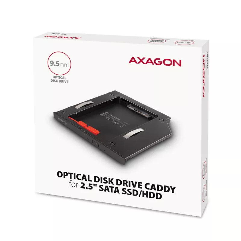 Moldura de montagem Axagon RSS-CD09 para SSD/HDD 2,5 polegadas em slot DVD 9,5 mm LED ALU placas adaptadoras/adaptadores internos SATA