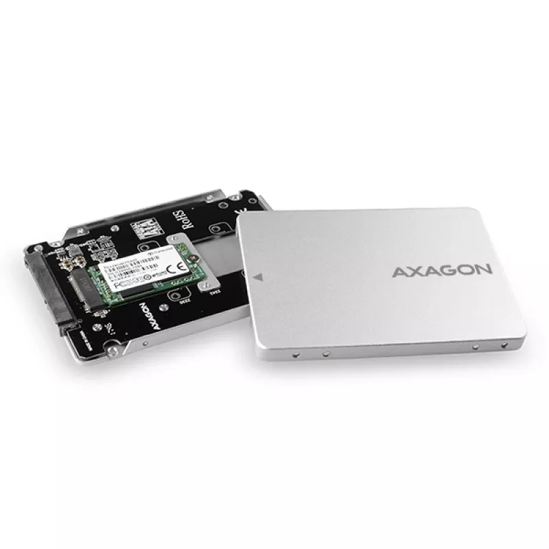 Caixa interna Axagon RSS-M2SD SATA - SSD M.2 SATA, 2,5 polegadas em ALU, prateada