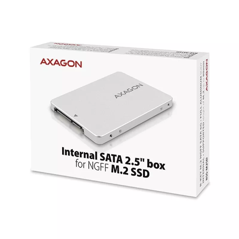 Caixa interna Axagon RSS-M2SD SATA - SSD M.2 SATA, 2,5 polegadas em ALU, prateada