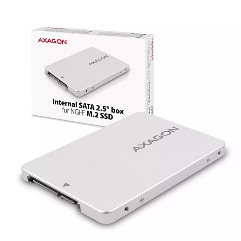 Caixa interna Axagon RSS-M2SD SATA - SSD M.2 SATA, 2,5 polegadas em ALU, prateada