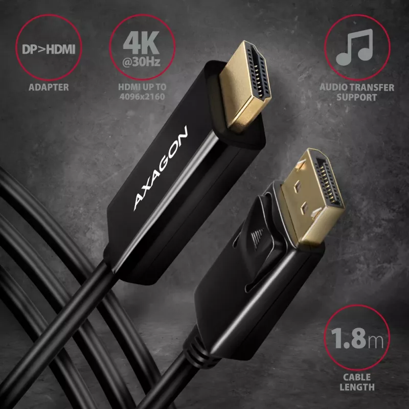 Cabo Axagon RVD-HI14C2 DisplayPort -> HDMI 1.4 1,8m, 4K/30Hz