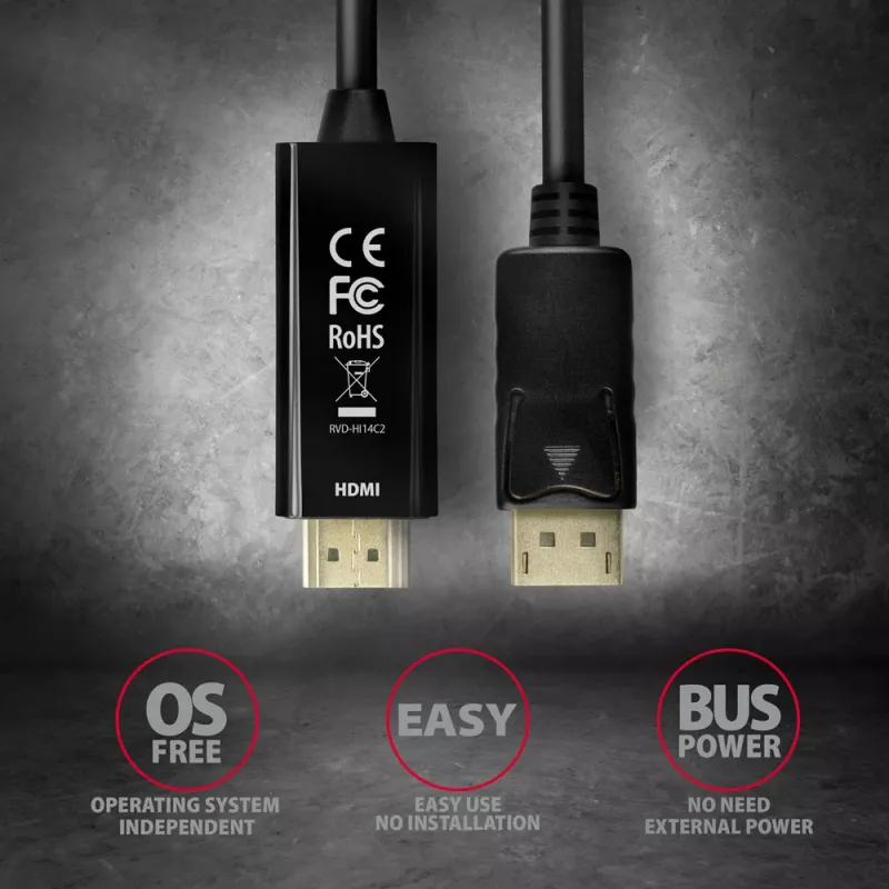 Cabo Axagon RVD-HI14C2 DisplayPort -> HDMI 1.4 1,8m, 4K/30Hz