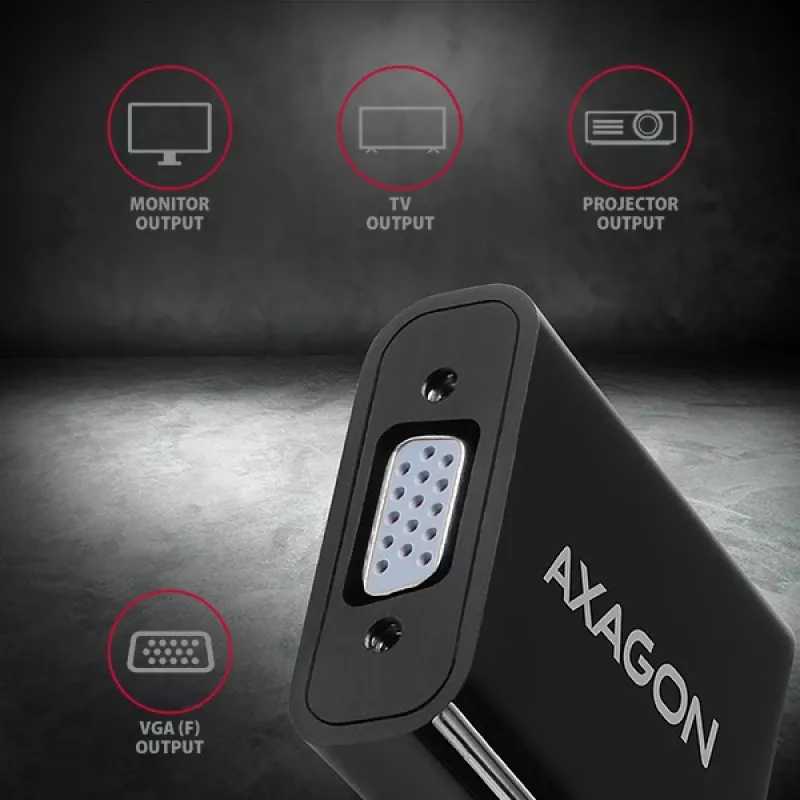 Adaptador Axagon RVH-VGAN HDMI -> VGA FullHD, 1920x1200, saída de áudio, alimentação