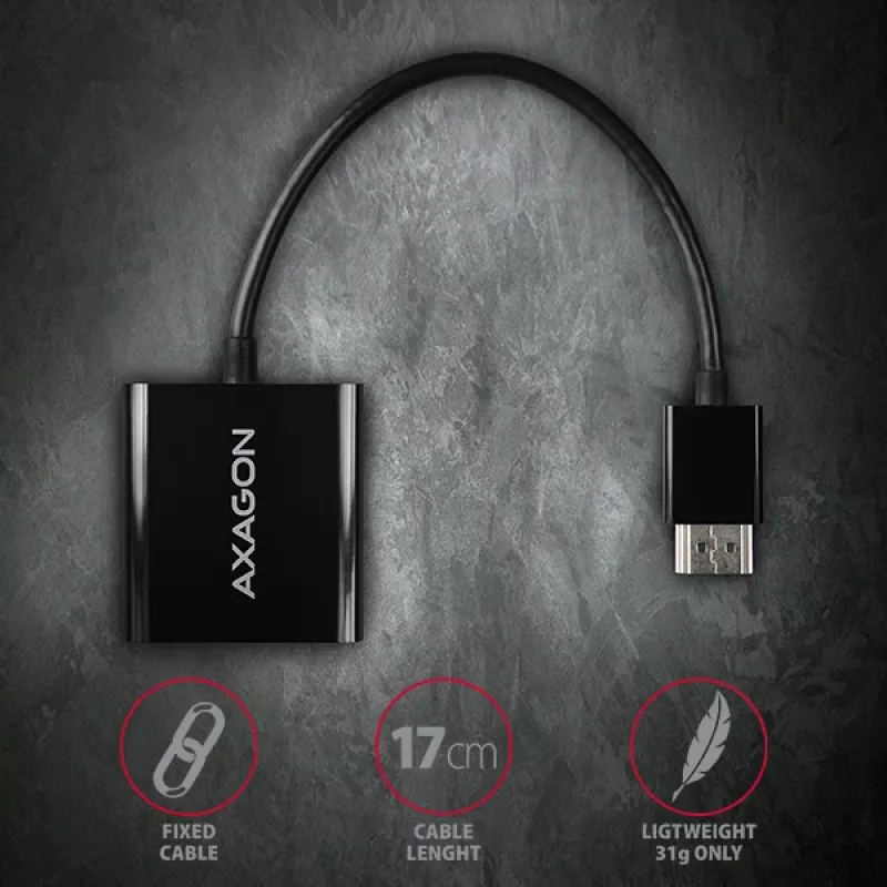 Adaptador Axagon RVH-VGAN HDMI -> VGA FullHD, 1920x1200, saída de áudio, alimentação