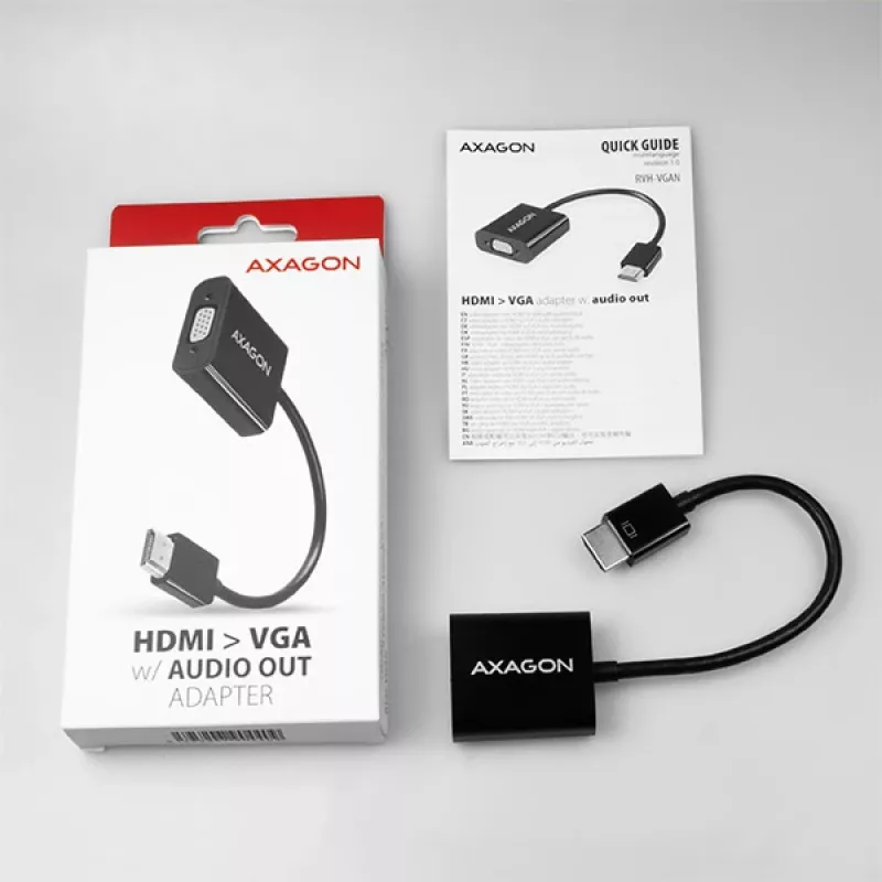 Adaptador Axagon RVH-VGAN HDMI -> VGA FullHD, 1920x1200, saída de áudio, alimentação