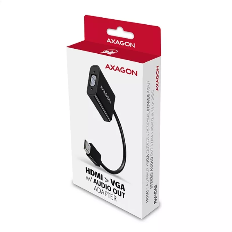 Adaptador Axagon RVH-VGAN HDMI -> VGA FullHD, 1920x1200, saída de áudio, alimentação