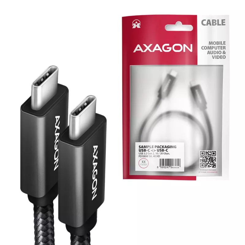 Cabo Axagon BUCM32-CM10AB SPEED+ USB-C USB 20Gbps/100W 1 m