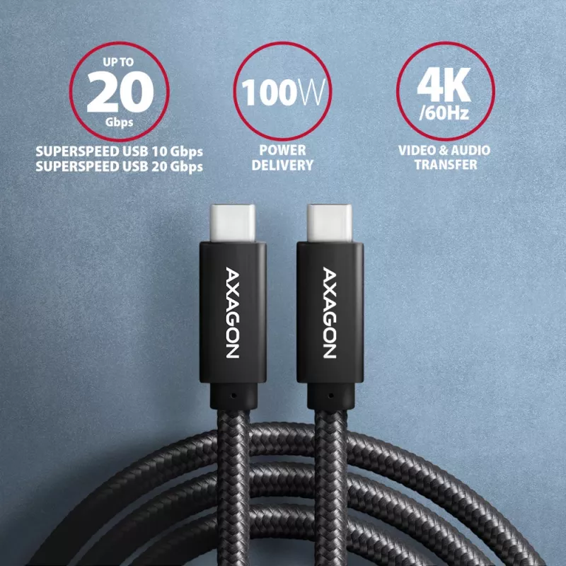 Cabo Axagon BUCM32-CM20AB SPEED+ USB-C USB 20Gbps/100W 2 m