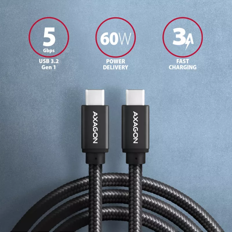 Cabo Axagon BUCM3-CM10AB SPEED USB-C <> USB-C 3.2 Gen 1 1 m