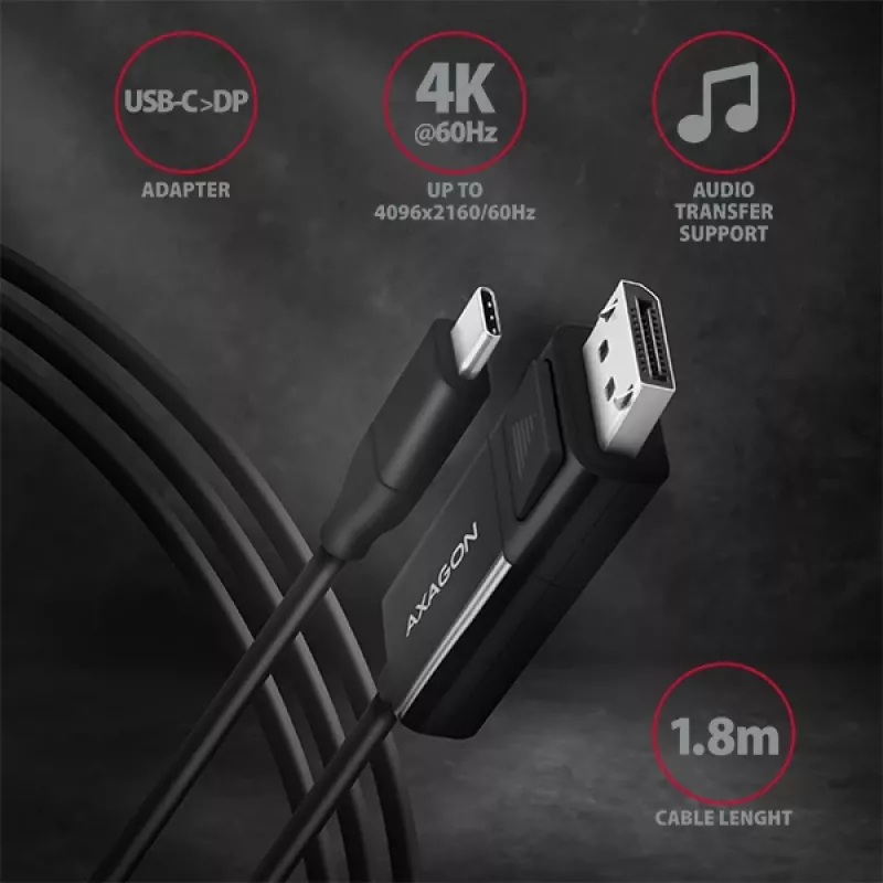 Cabo Axagon RVC-DPC USB-C -> DisplayPort 1,8m 4K/60Hz