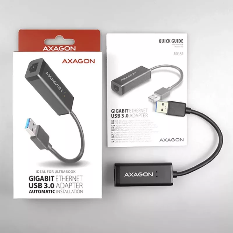 Adaptador Ethernet Gigabit Axagon ADE-SR USB-A, com fios, USB, Ethernet, 1000 Mbit/s, preto