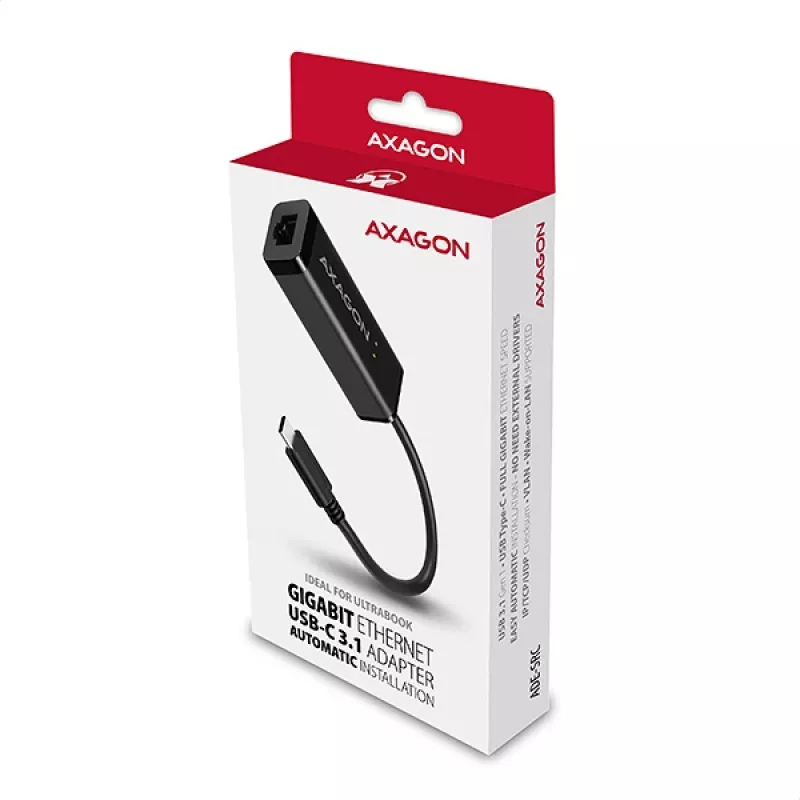 Adaptador Ethernet Gigabit Axagon ADE-SRC USB-C, com fios, USB Type-C, Ethernet, 1000 Mbit/s, preto