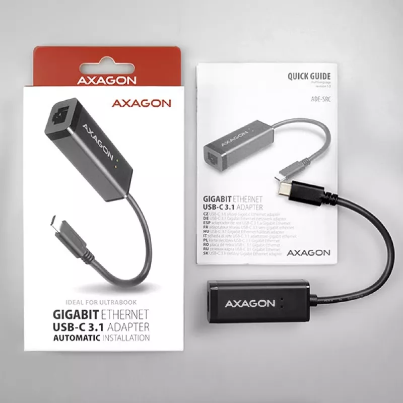 Adaptador Ethernet Gigabit Axagon ADE-SRC USB-C, com fios, USB Type-C, Ethernet, 1000 Mbit/s, preto