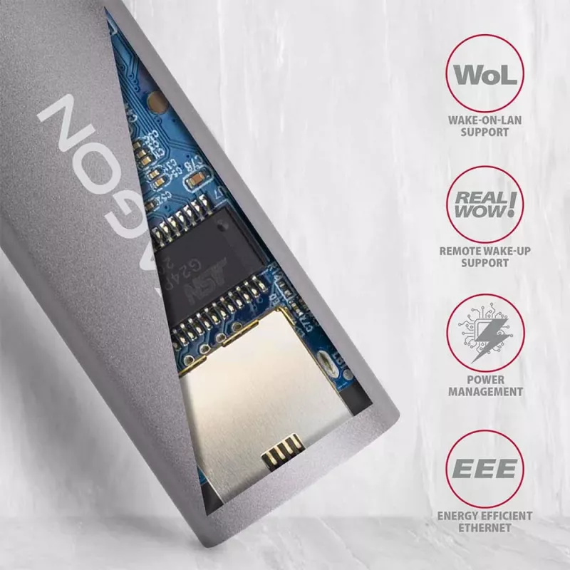 Adaptador USB 3.2 Gen 1 Type-A para Gigabit Ethernet AXAGON ADE-TR — 10/100/1000 Mbps, metal titânio cinzento, 5000 Mbit/s