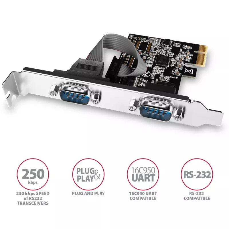Axagon PCEA-S2N PCIe - adaptador 2x série 250 kbps com SP & LP