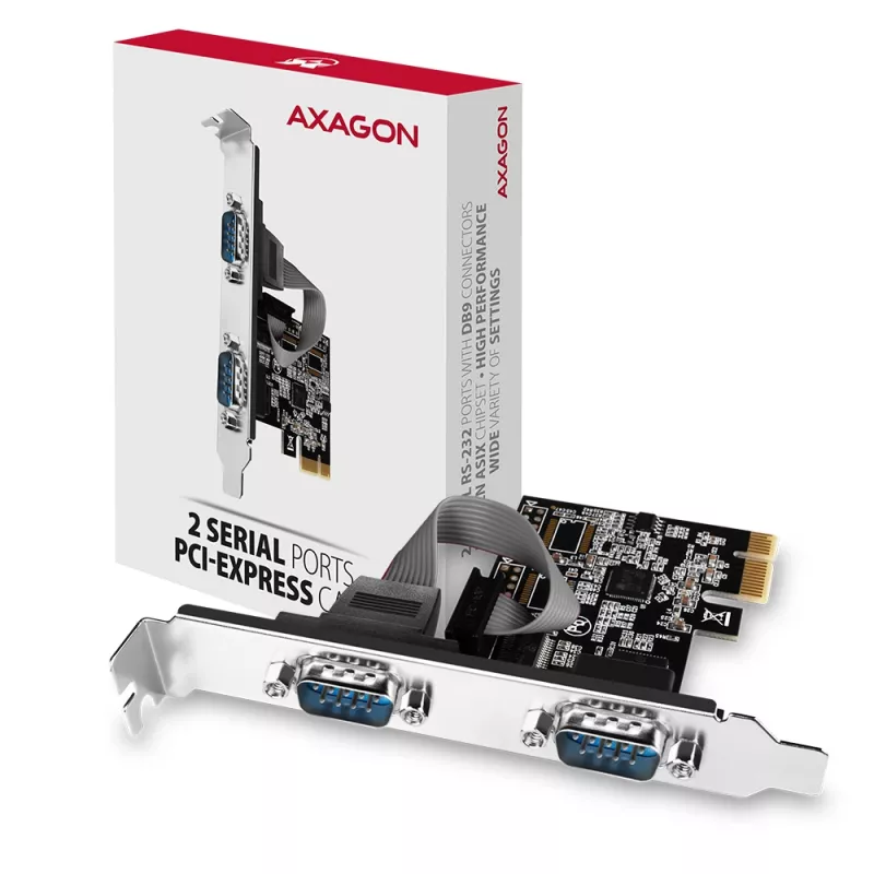Axagon PCEA-S2N PCIe - adaptador 2x série 250 kbps com SP & LP