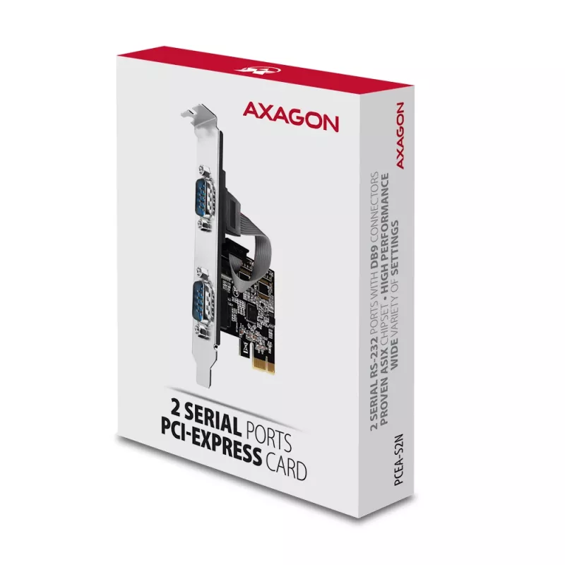 Axagon PCEA-S2N PCIe - adaptador 2x série 250 kbps com SP & LP