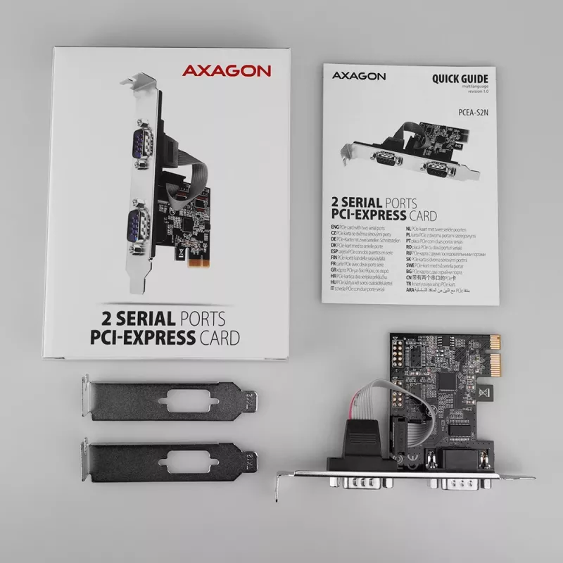 Axagon PCEA-S2N PCIe - adaptador 2x série 250 kbps com SP & LP
