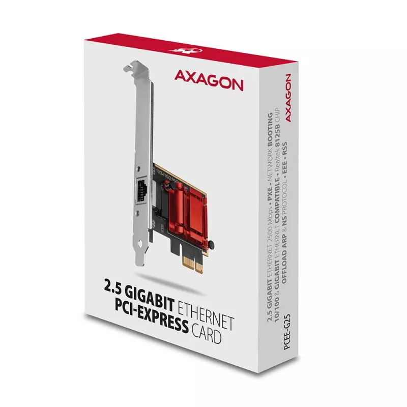 Axagon PCEE-G25 PCIe - adaptador 2.5 Gigabit Ethernet Realtek 8125, PXE, com SP & LP