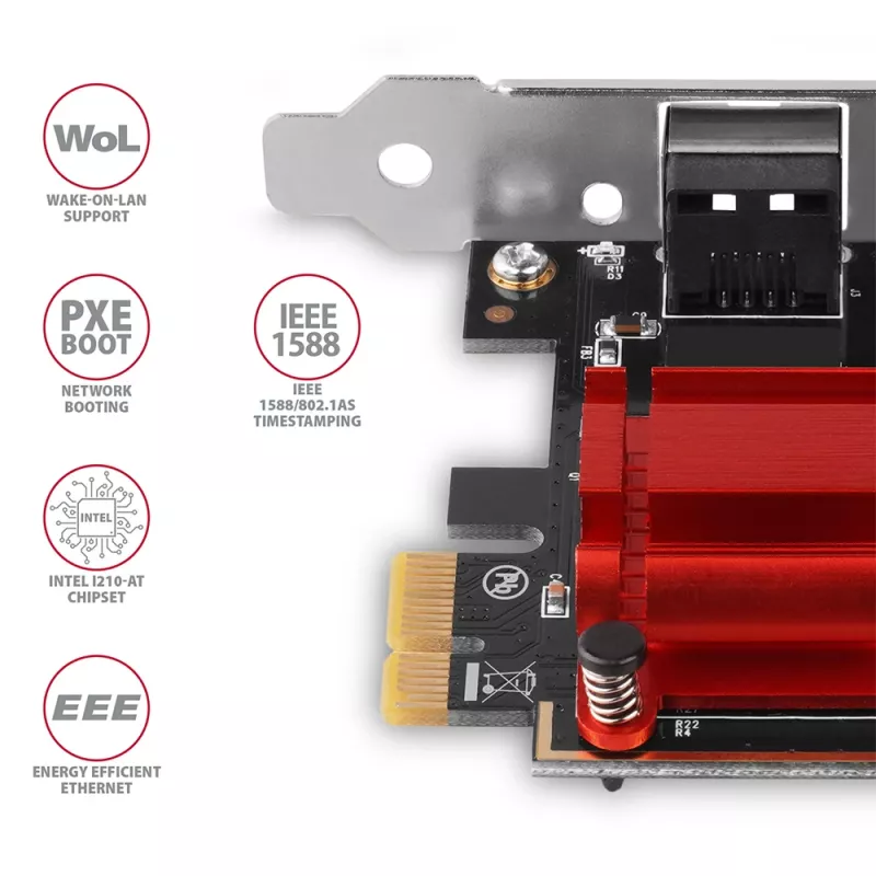 AXAGON PCEE-GIX placa de rede PCIe Gigabit Ethernet, Intel I210-AT