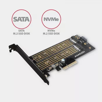 Axagon PCEM2-D PCIe x4 - adaptador para slot M.2 NVMe M-Key + SATA B-Key com SP & LP